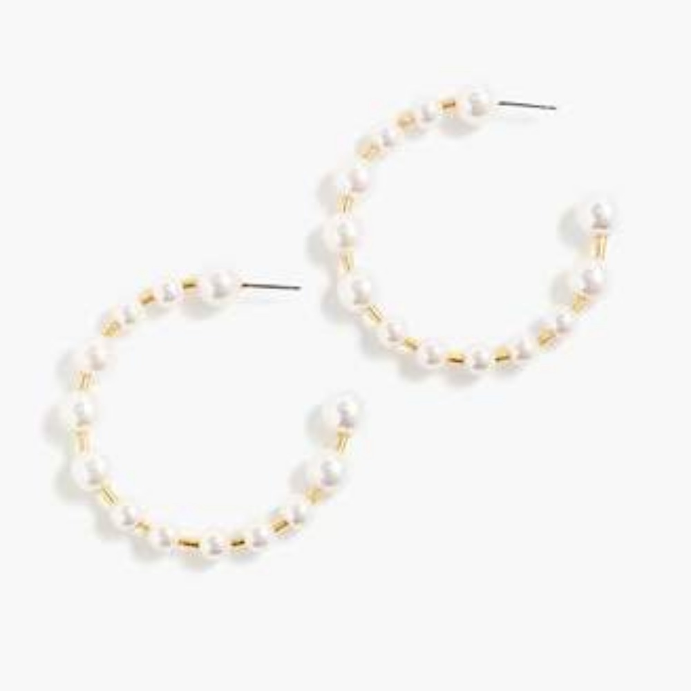 J Crew pearl hoops, post back